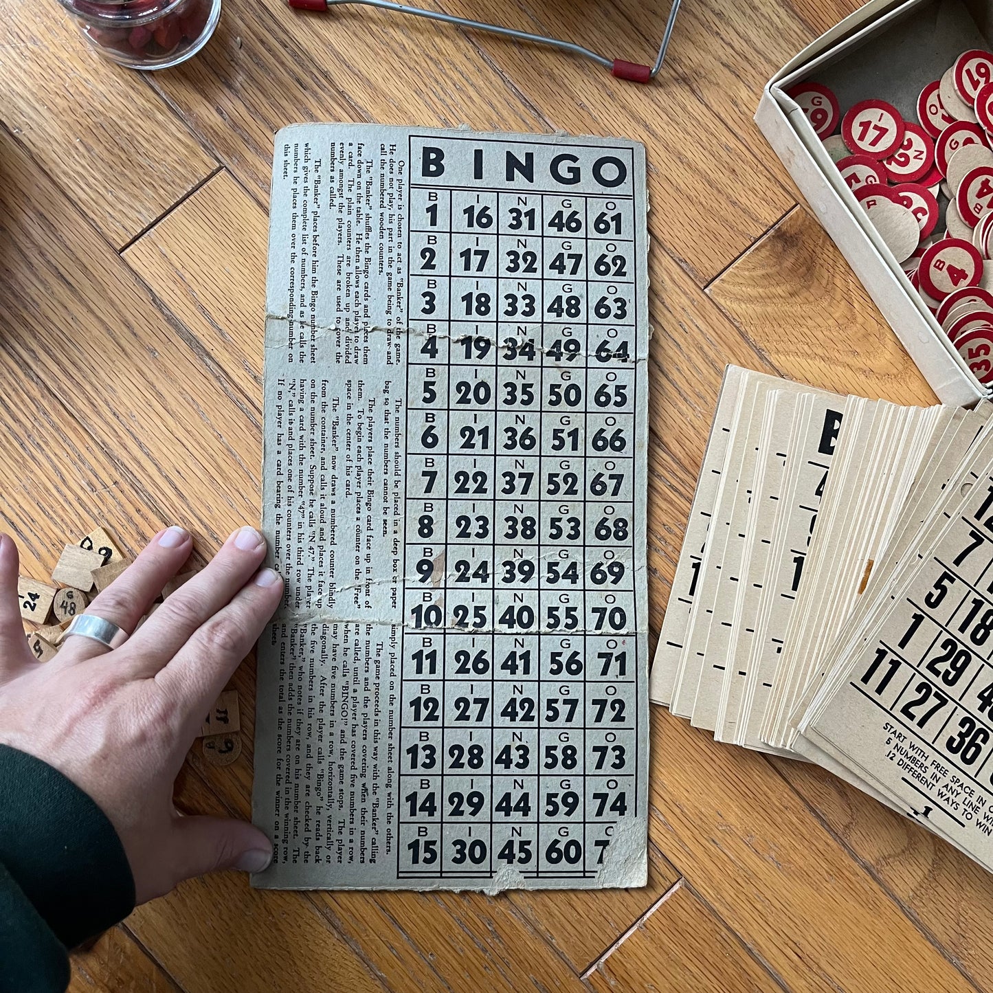 Vintage 50s Bingo Game Lot with Metal Basket Spinner