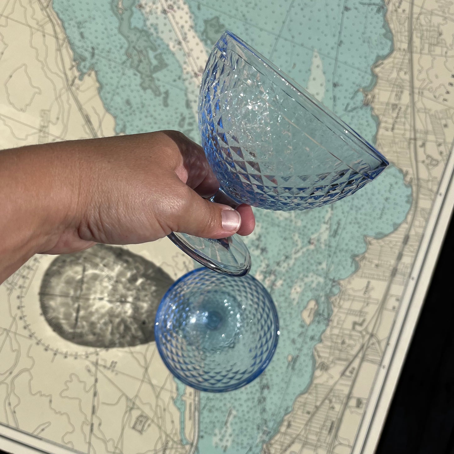 Vintage 90s Blue Glass IKEA Diamond Textured Cups (2)