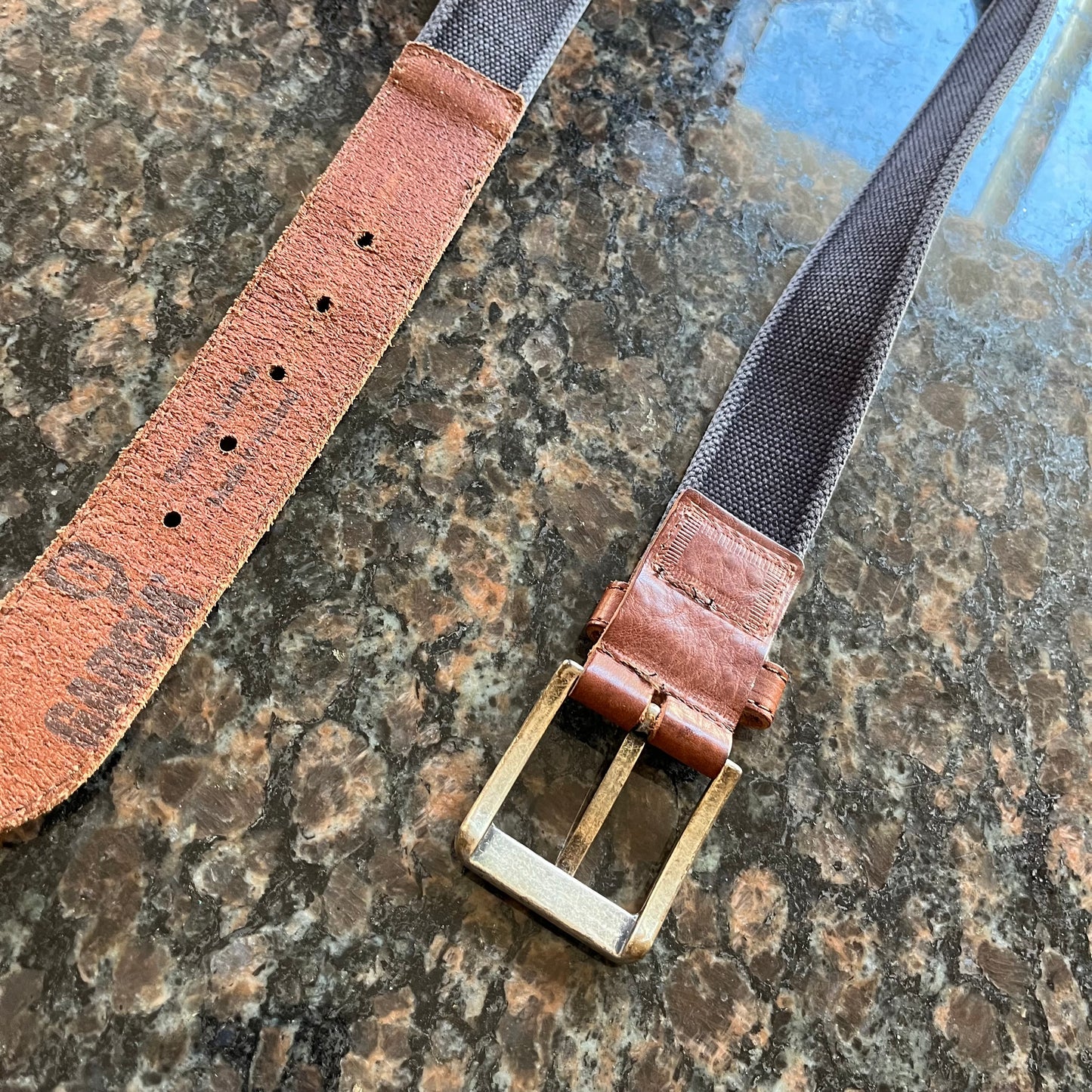 Vintage 90s Garcia Leather and Navy Canvas Belt