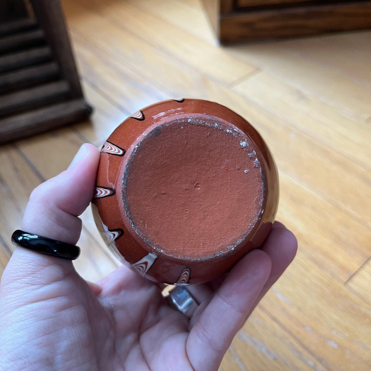 Vintage Bulgarian Redware Triptych Vase with Ruffled Edge