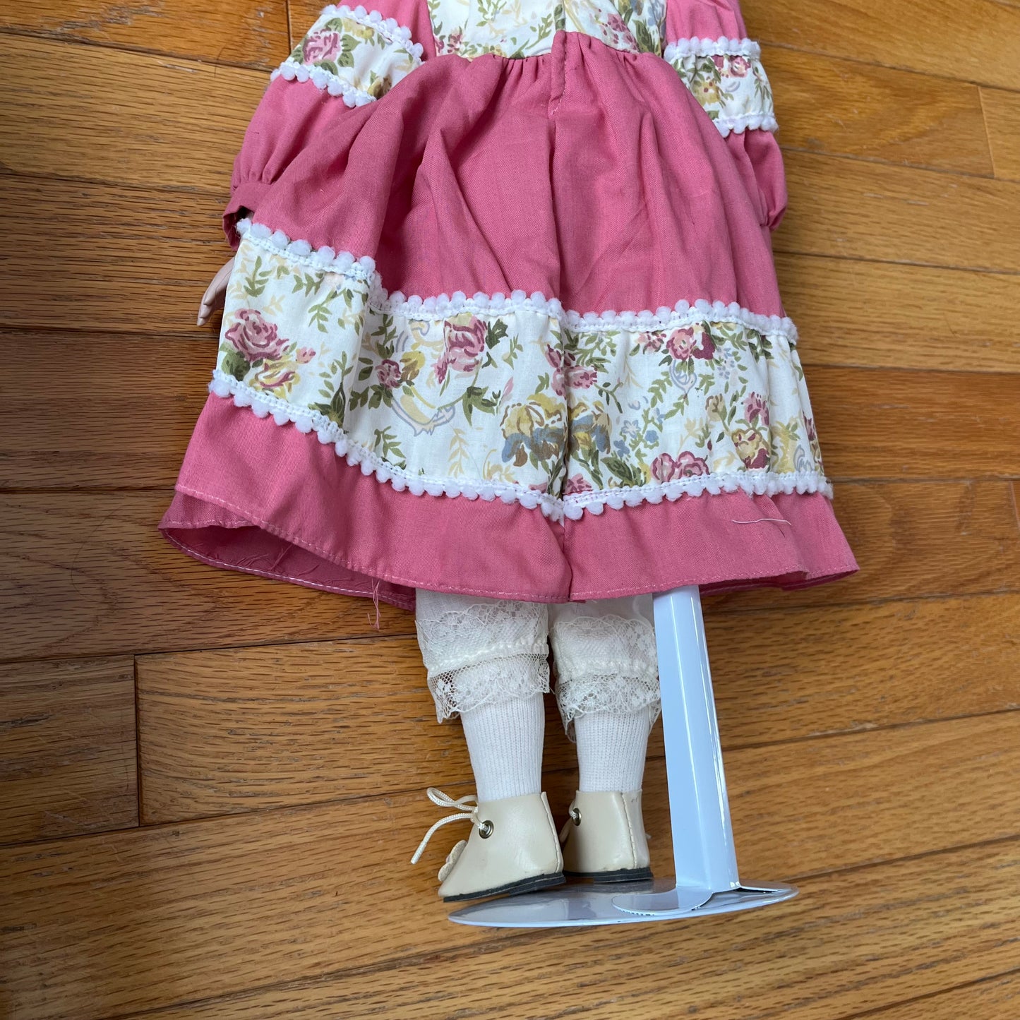 Vintage 90s Porcelain Doll with Pink Dress