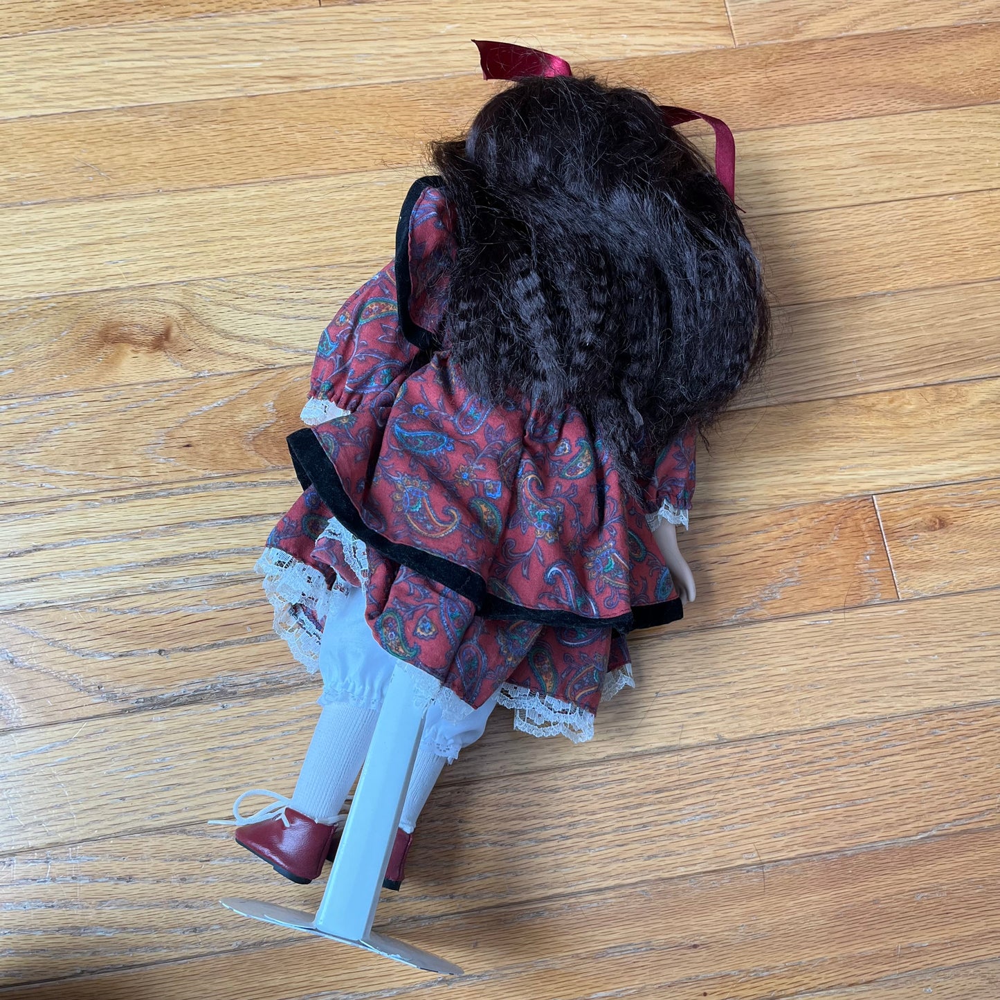 Vintage 90s Porcelain Doll with Paisley Dress