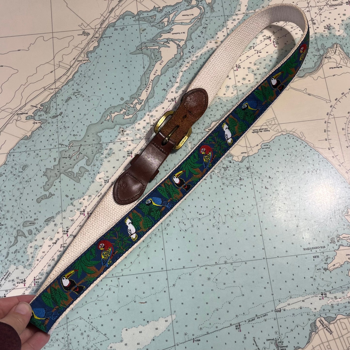 Vintage 90s Tropical Bird Parrot Pattern Belt