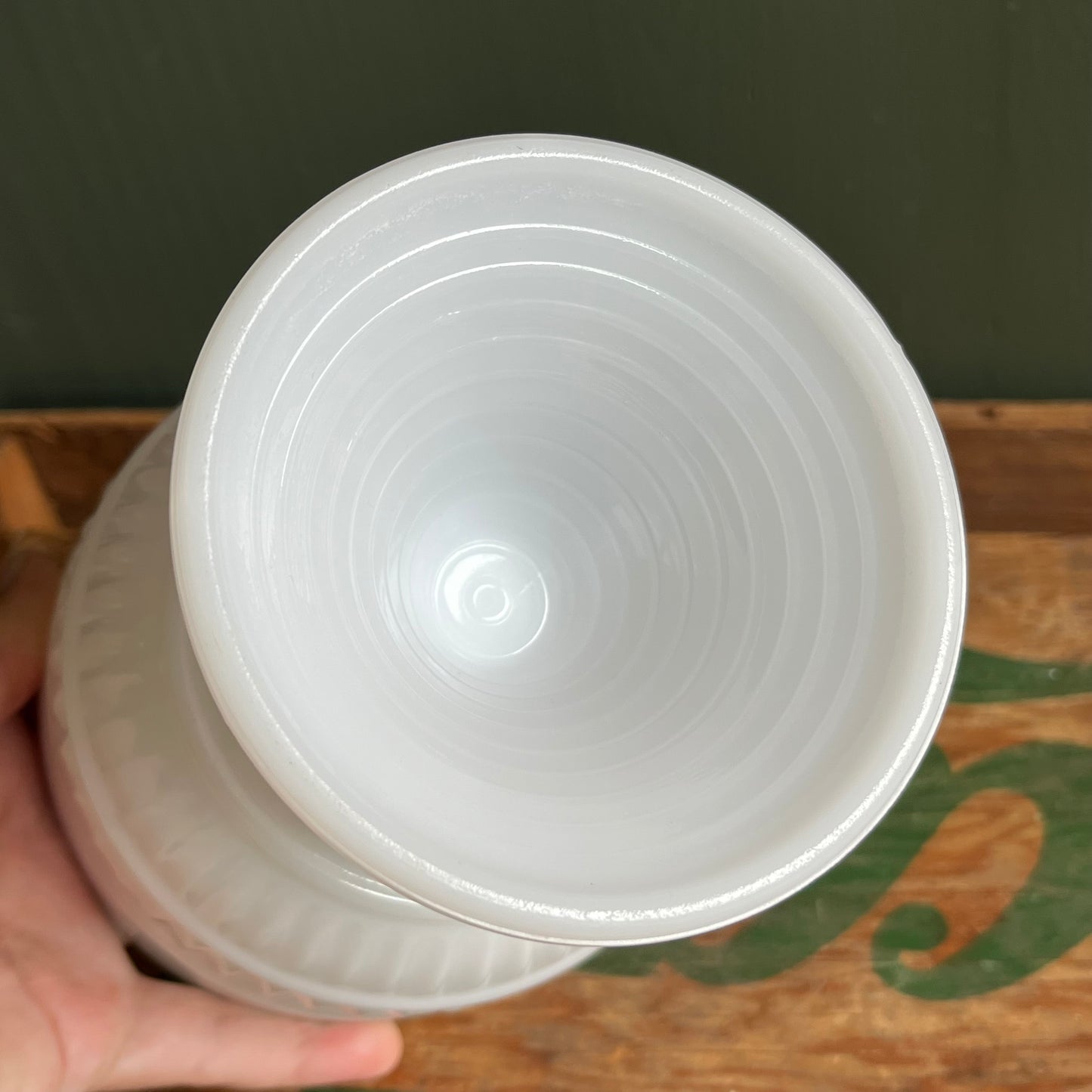 Vintage Ribbed Milk Glass Pedestal Vase / Planter