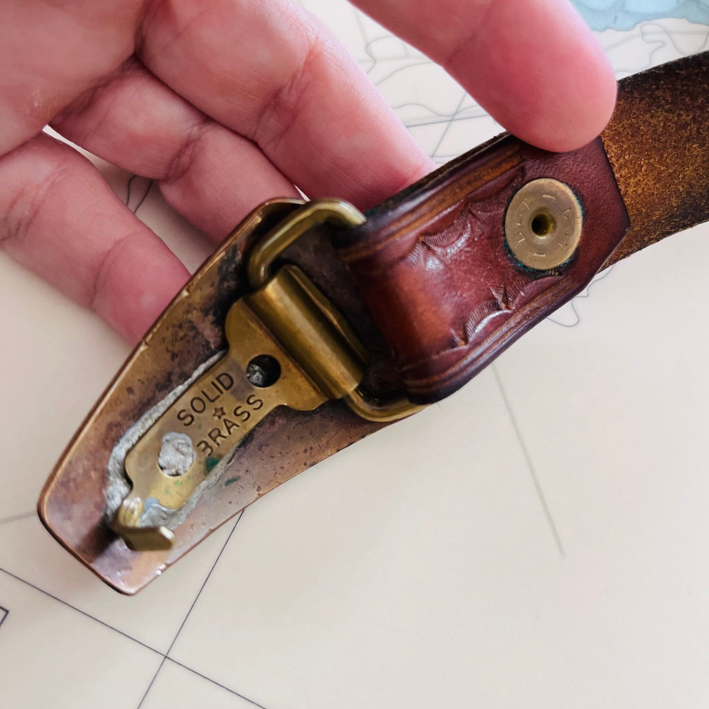 Vintage Leather Dragon Aspen Belt with Brass Buckle