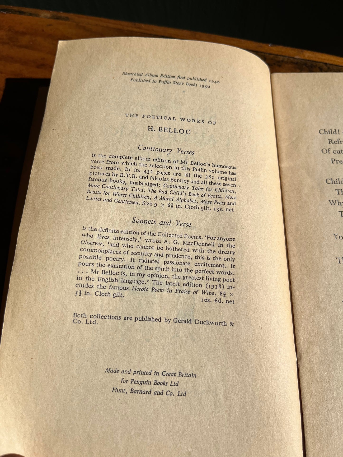 Vintage 1950 Selected Cautionary Verses by H. Belloc