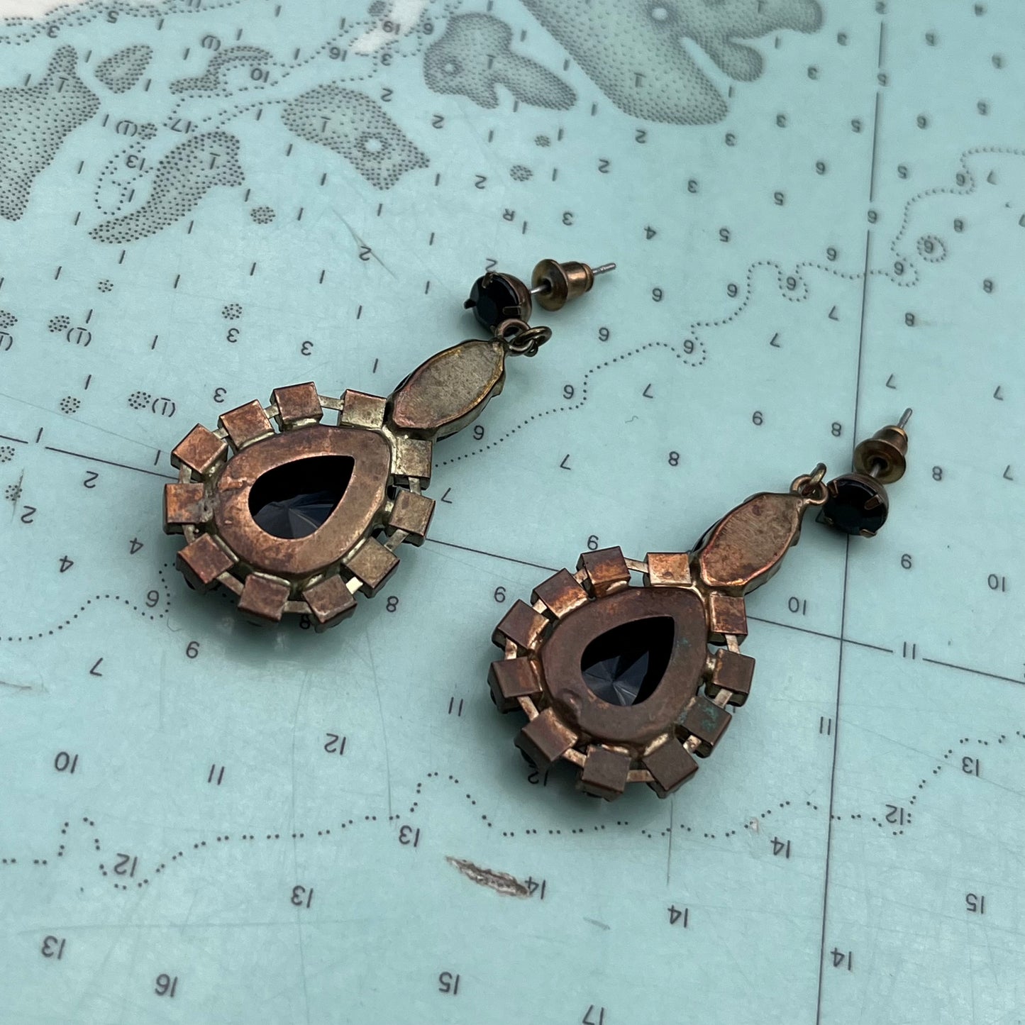 Vintage Black Glam Gemstone Teardrop Rhinestone Earrings