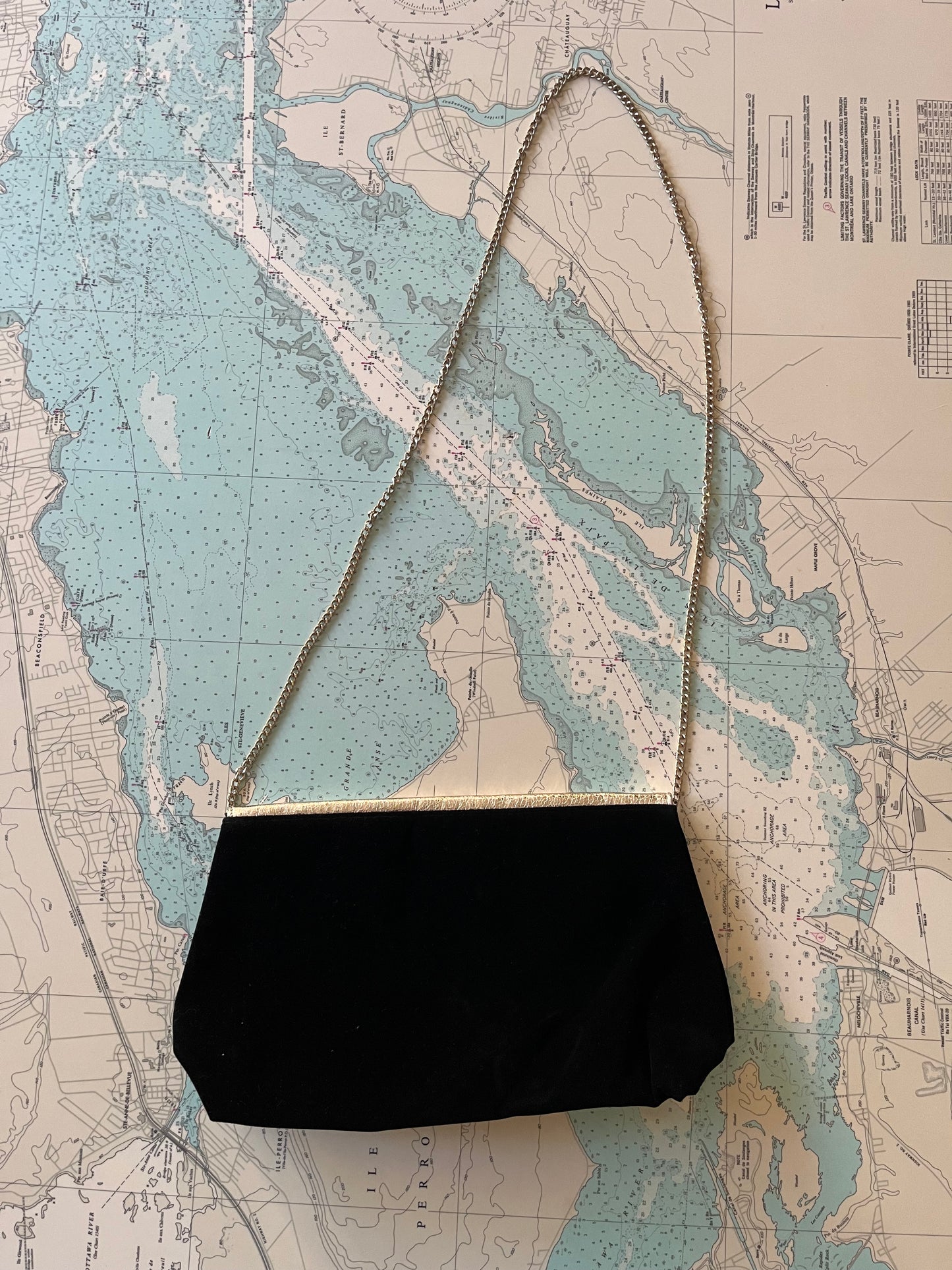 Vintage Black Velvet and Crushed Gold Sling Purse