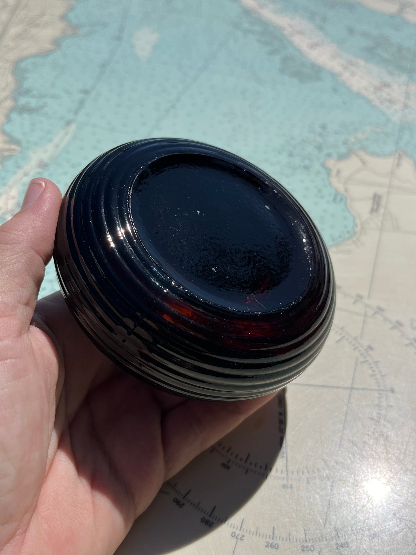 Vintage Amber Glass Inkwell Pot