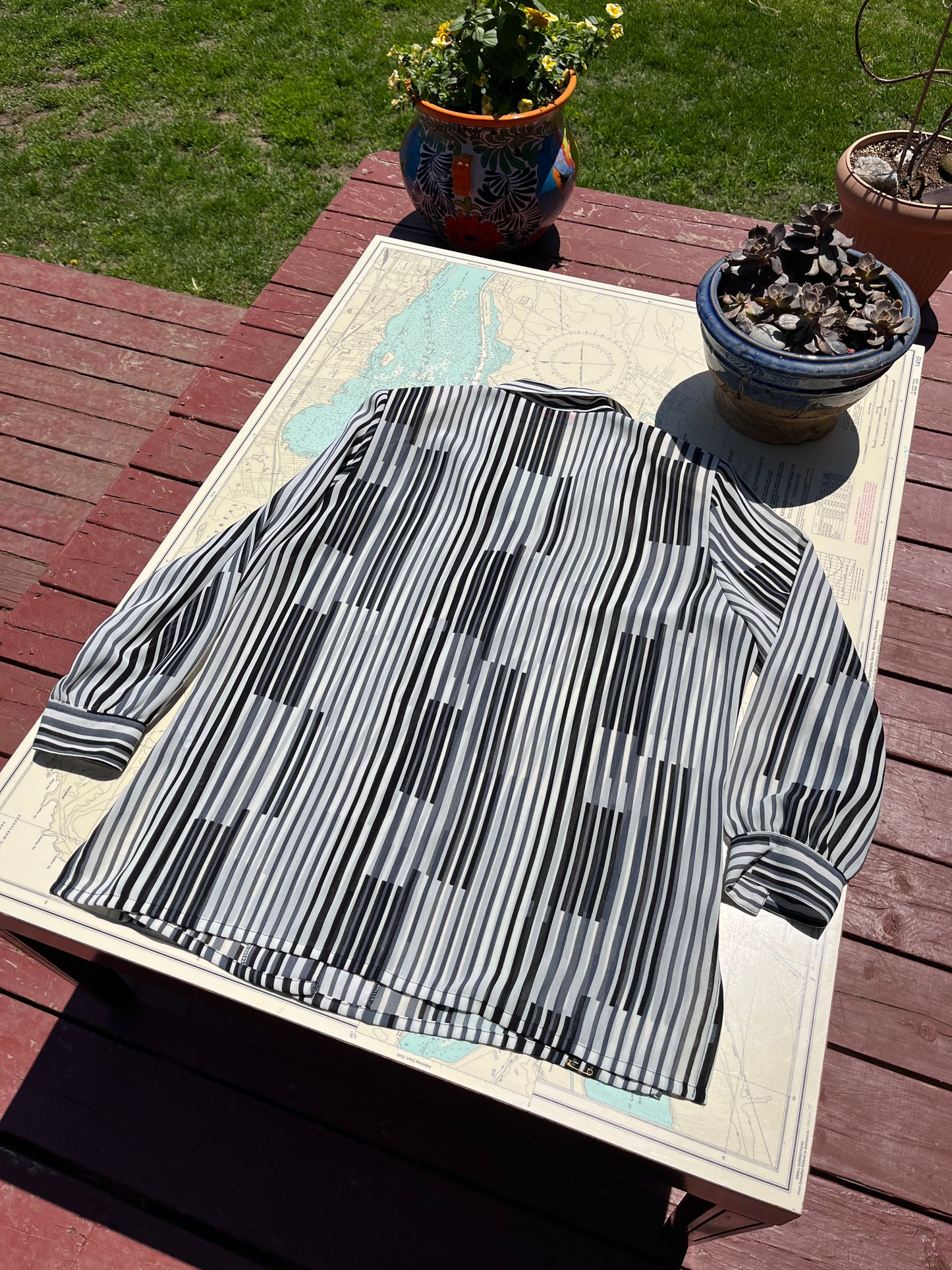 Vintage Black and Grey Geometrical Alia Sheer Blouse