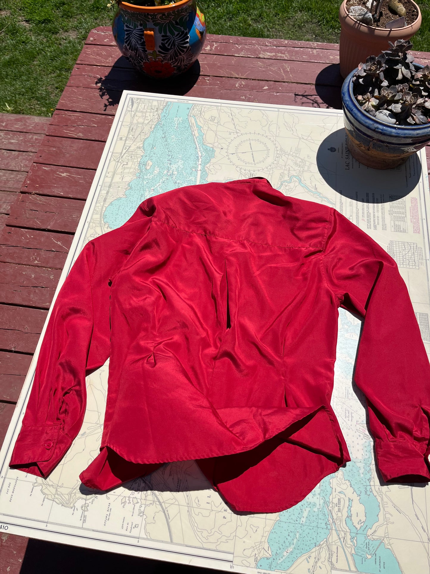 Vintage Christian Dior Red Long Sleeve Button Up Blouse