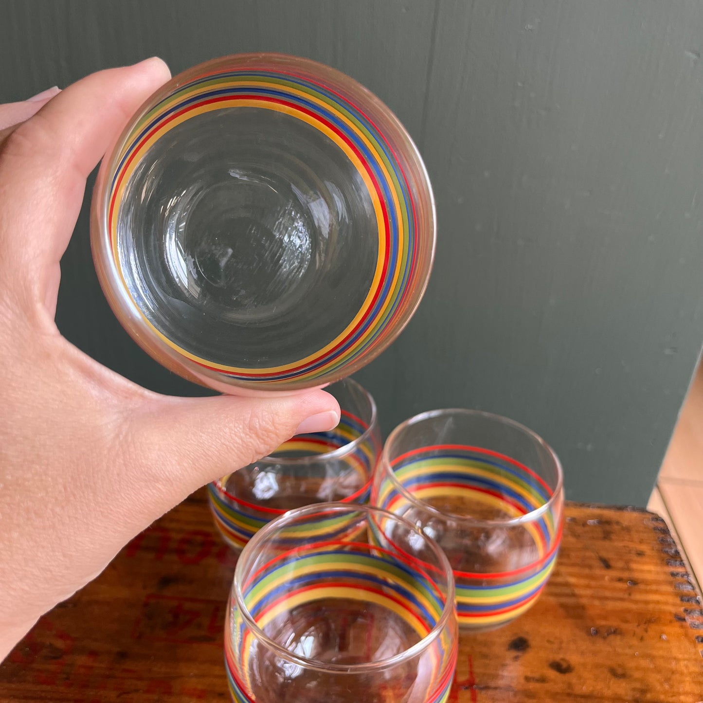 Vintage Fiestaware Striped Lowball Juice Glasses (4)