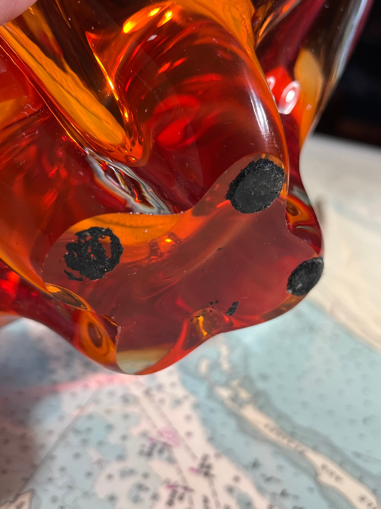 Vintage Chalet Art Glass Four Arm Orange Centrepiece