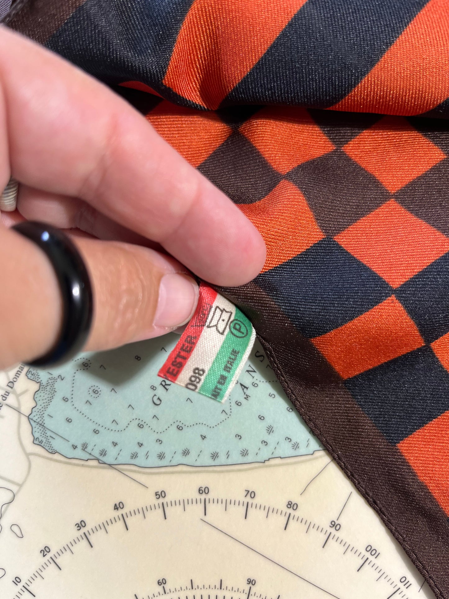 Vintage 70s Orange and Brown Geometric Scarf