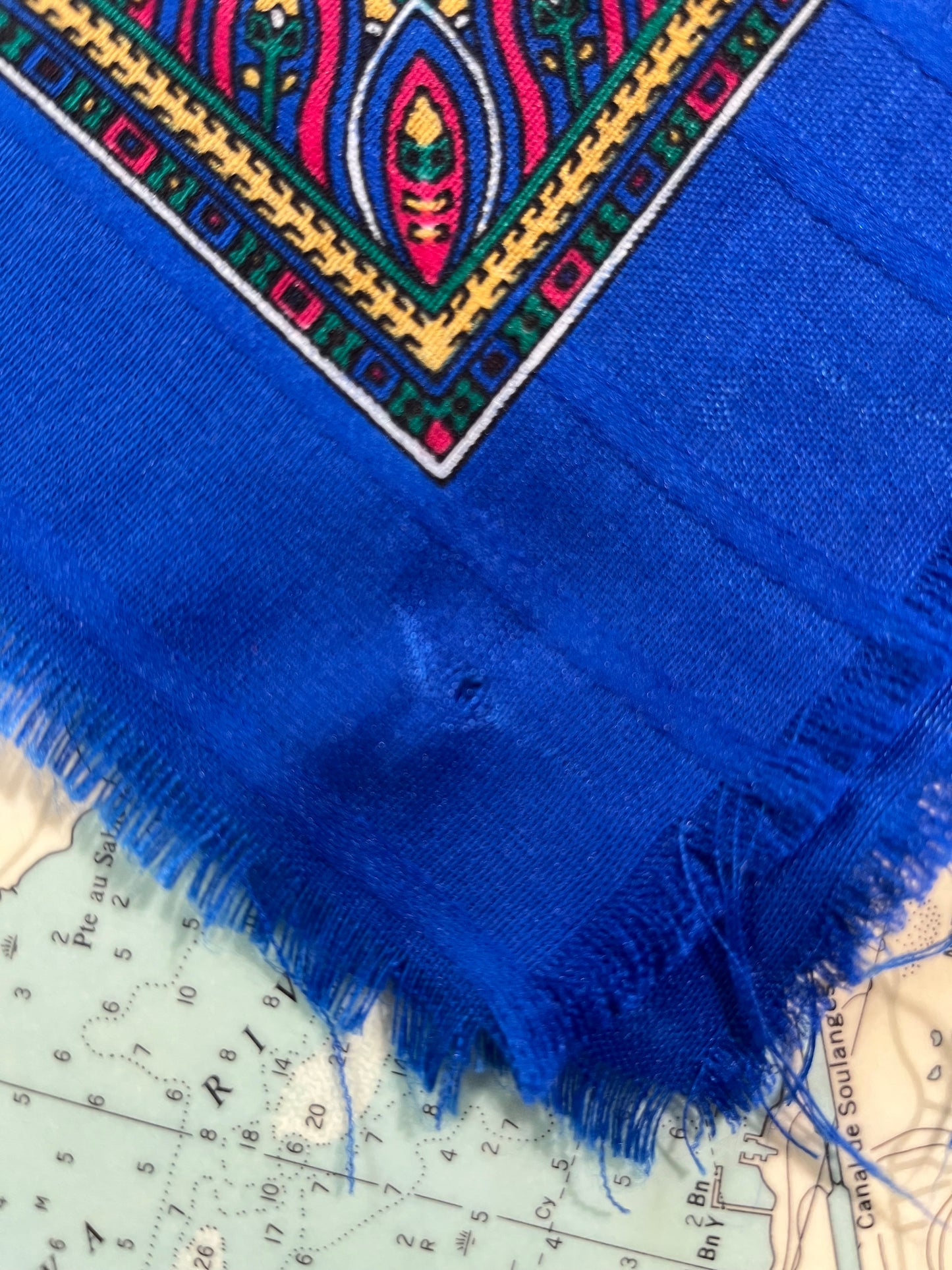 Vintage Blue Boho Fringed Scarf