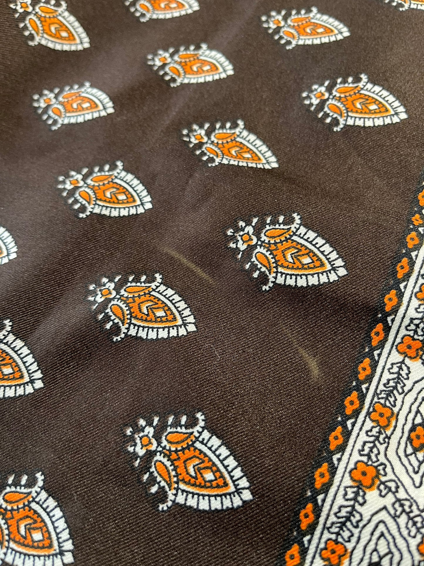Vintage 70s Brown and Orange Patterned Scarf