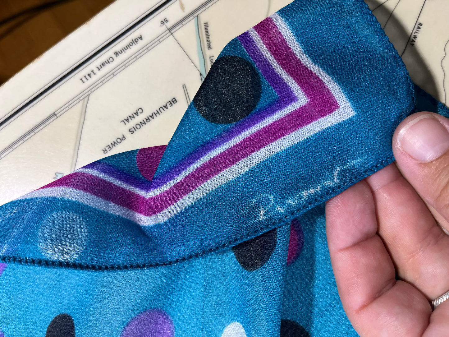 Vintage Teal and Purple Piramit Polka Dot Scarf