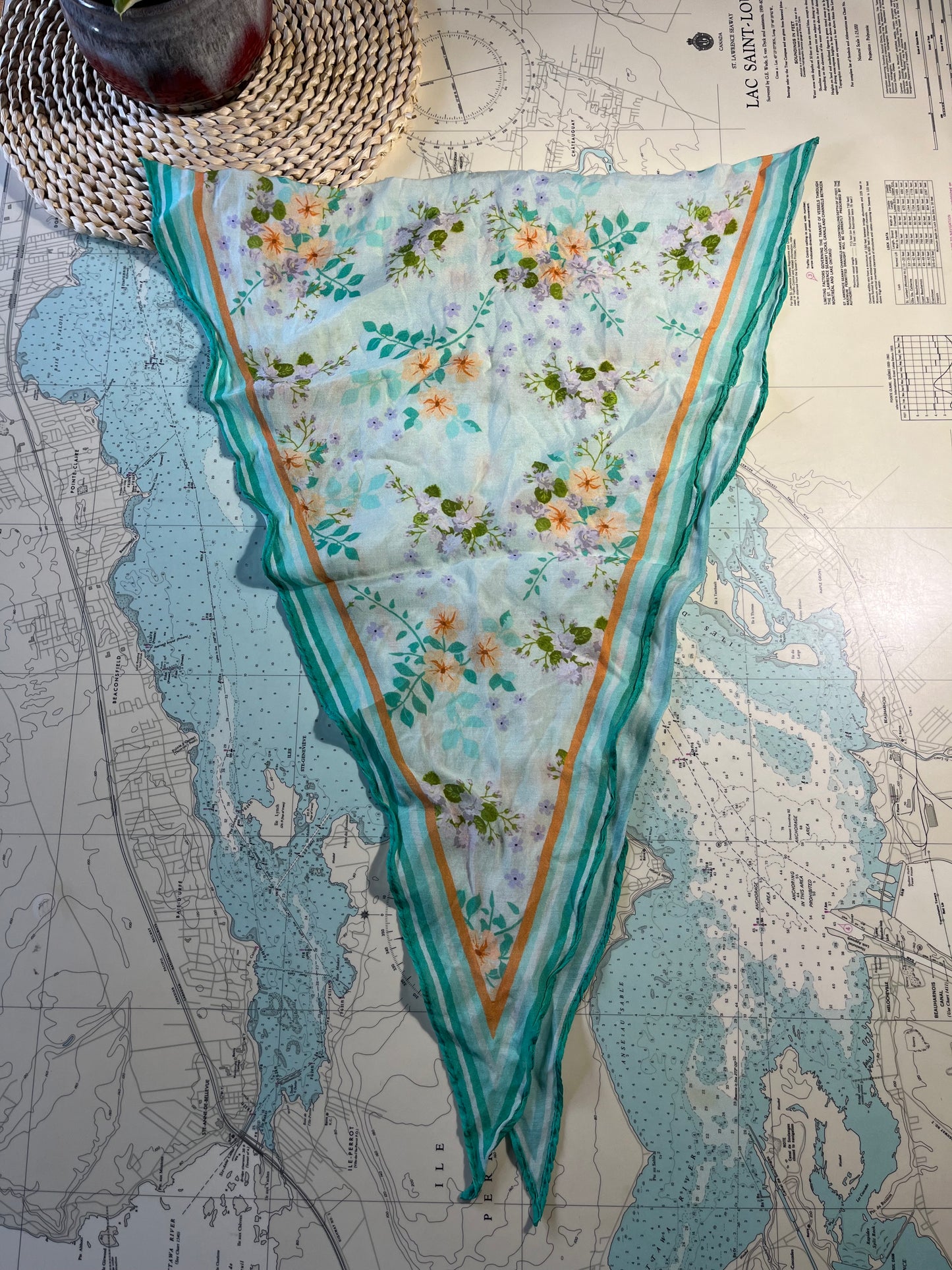 Green Pastel Floral Diamond Shaped Scarf