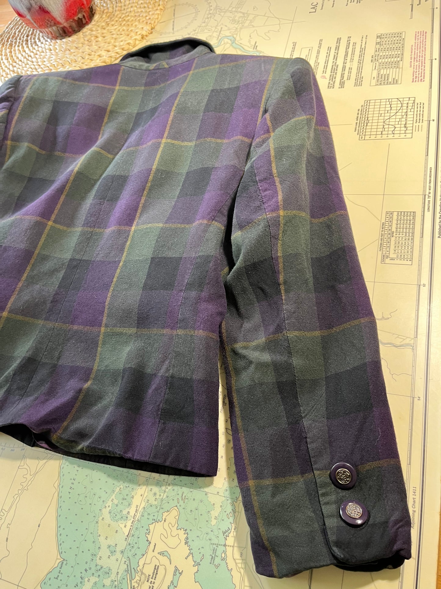 Vintage 90s Petite Sophisticate Blue Green Plaid Cropped Blazer