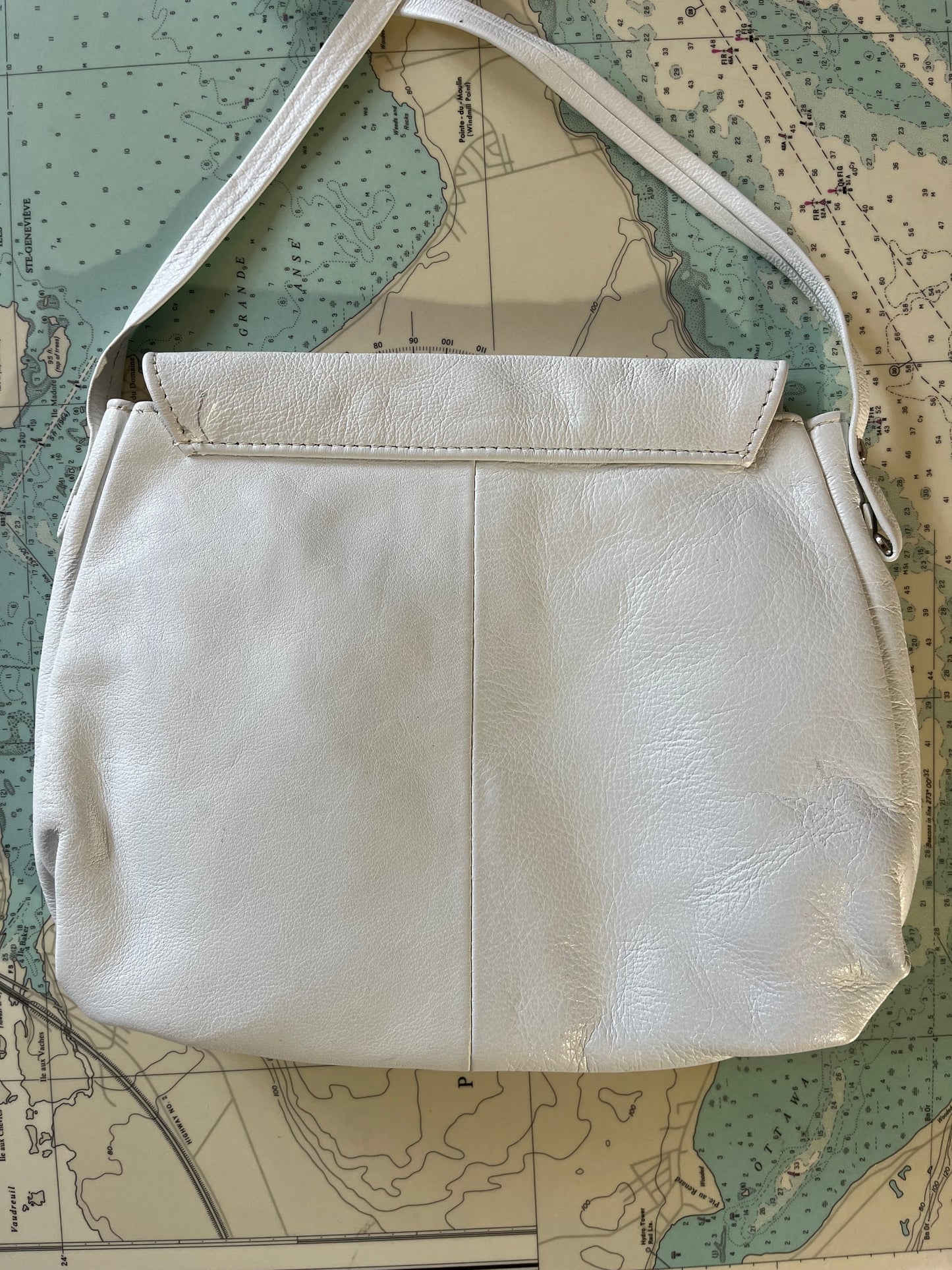 Vintage 80s White Leather Sling Purse
