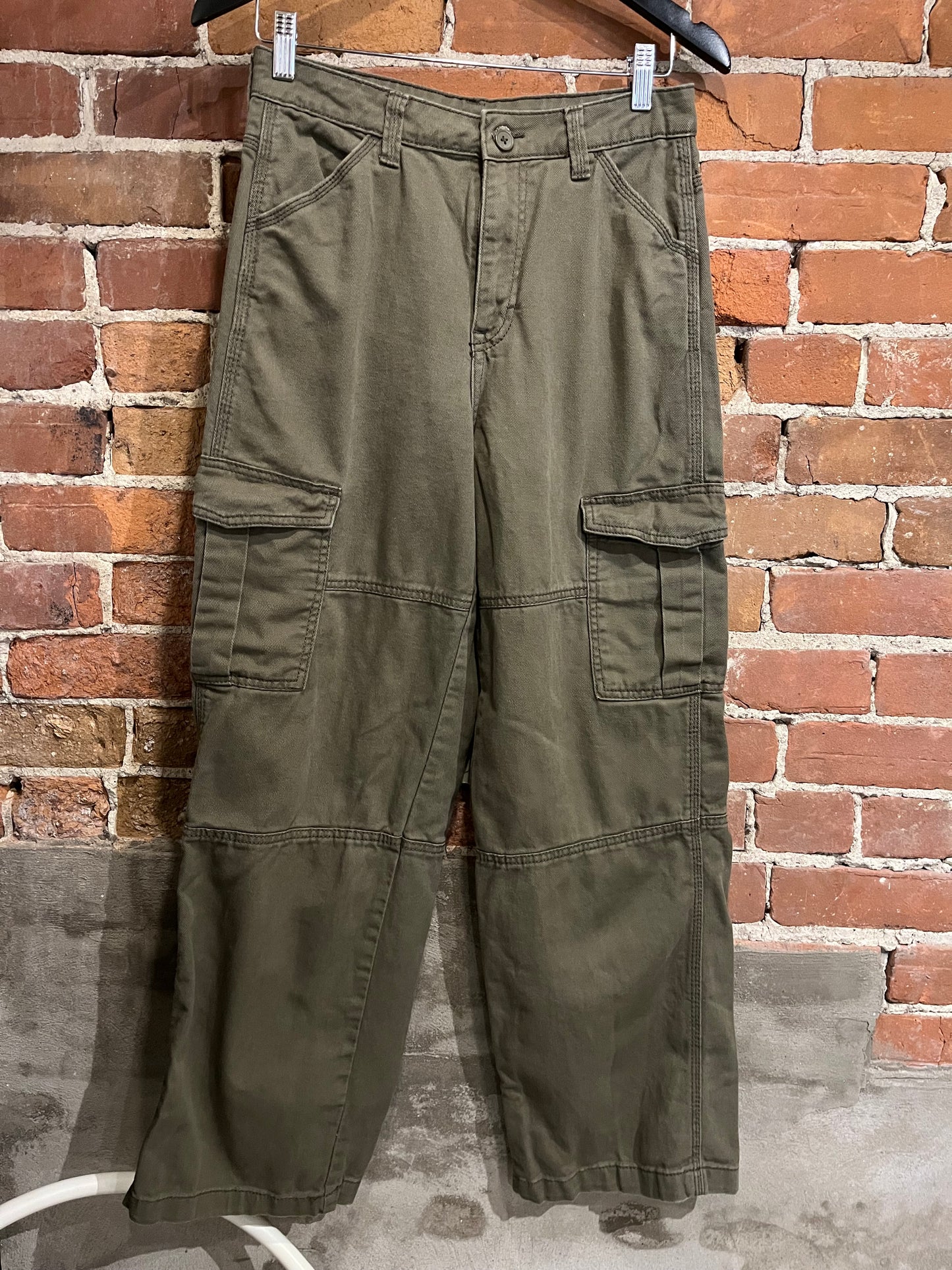 Vintage Green Denim Wide Leg Cargo Pants