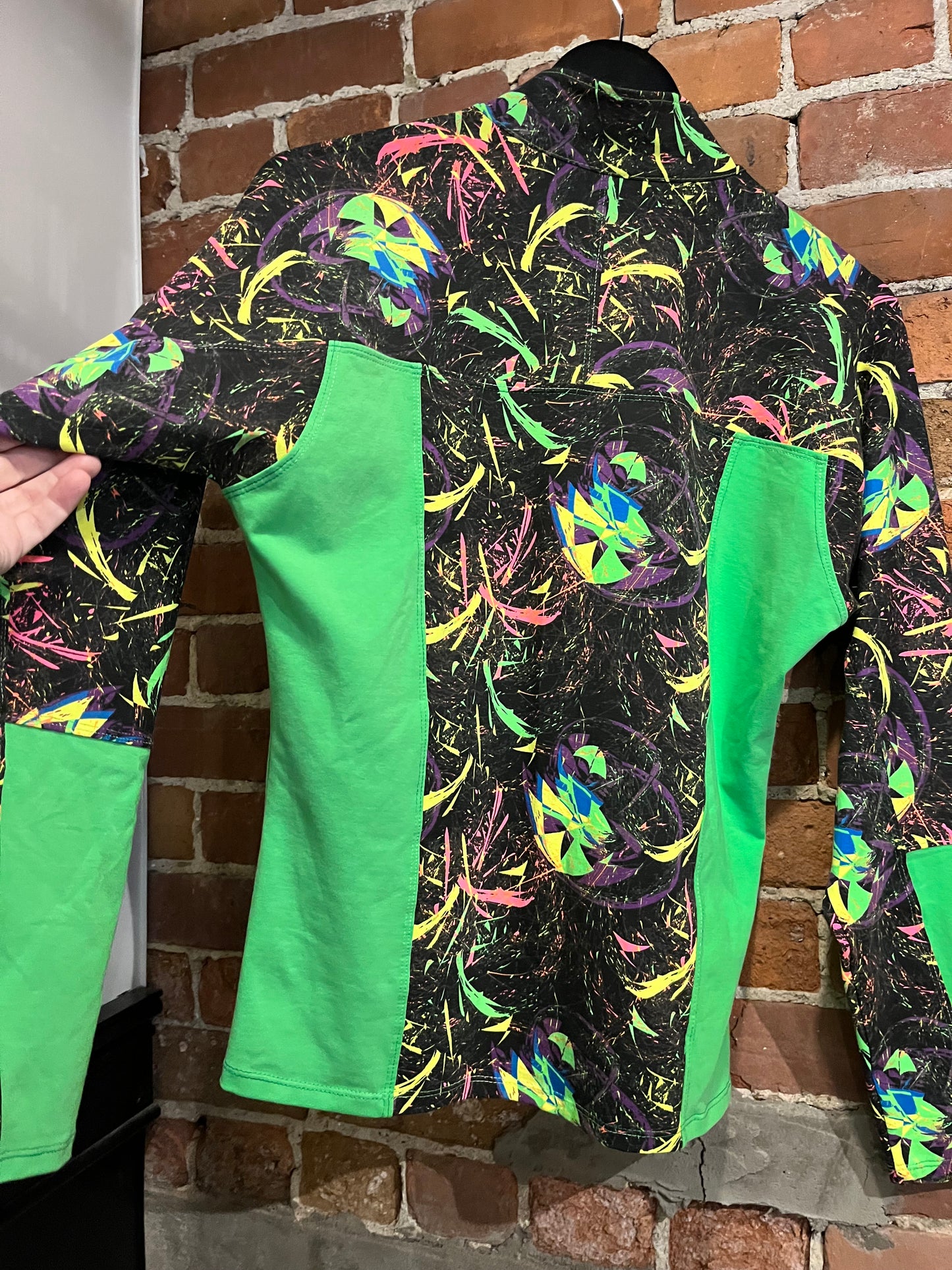 Vintage Neon Green Black Splatter Long Sleeve Shirt