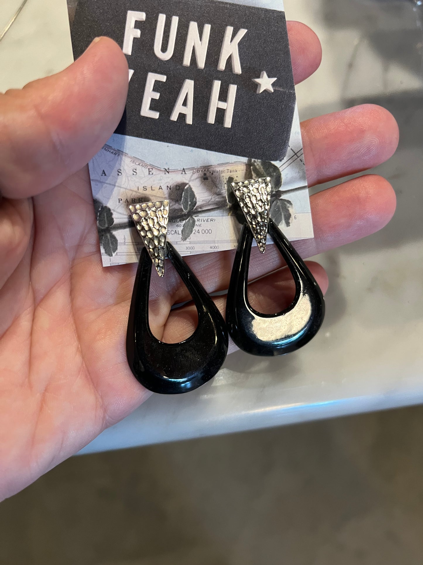 Vintage Black and Silver Dagger Drop Earrings