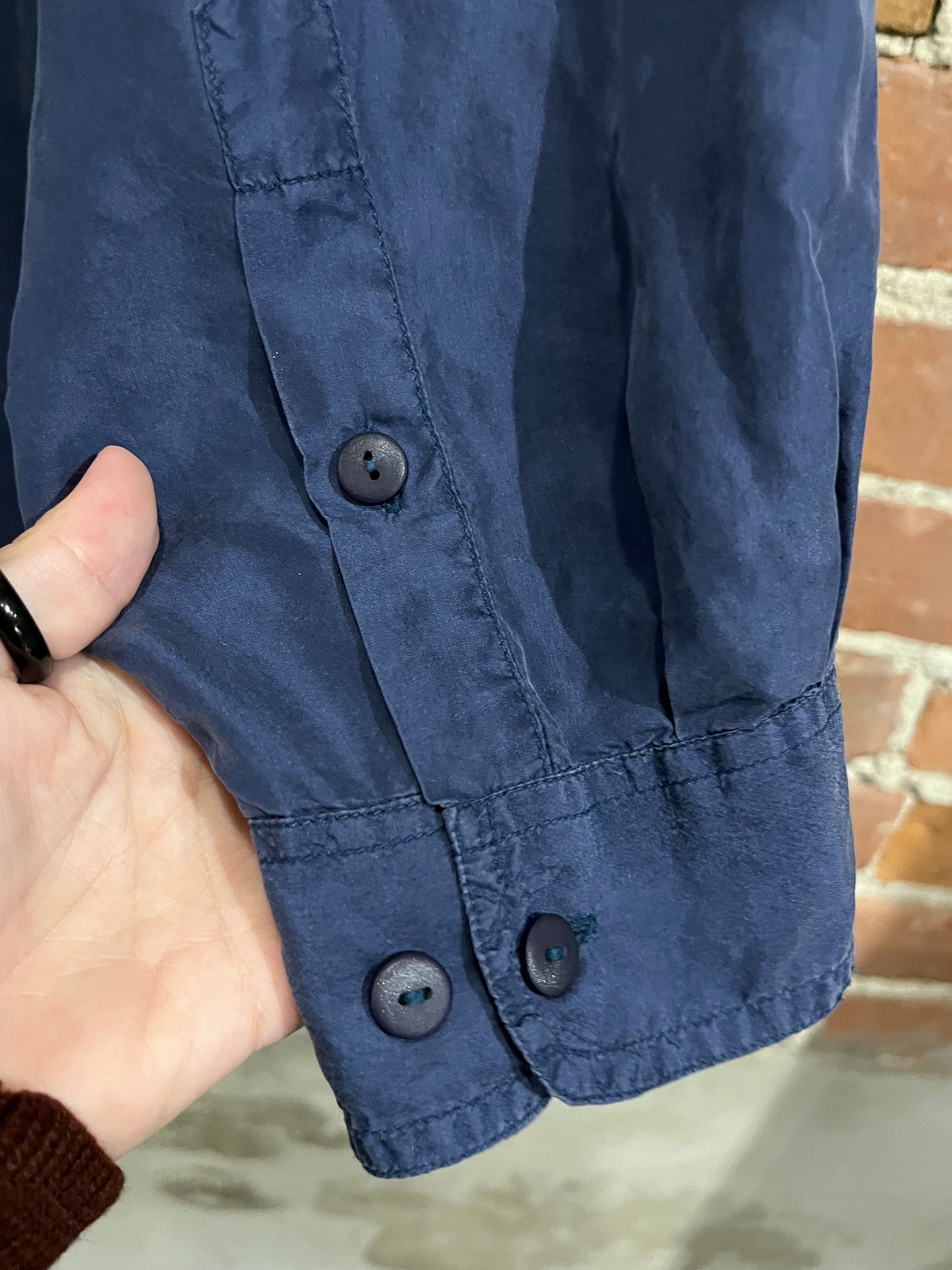 Vintage Crepros Pure Silk Menswear Long Sleeve Blue Button Up Shirt