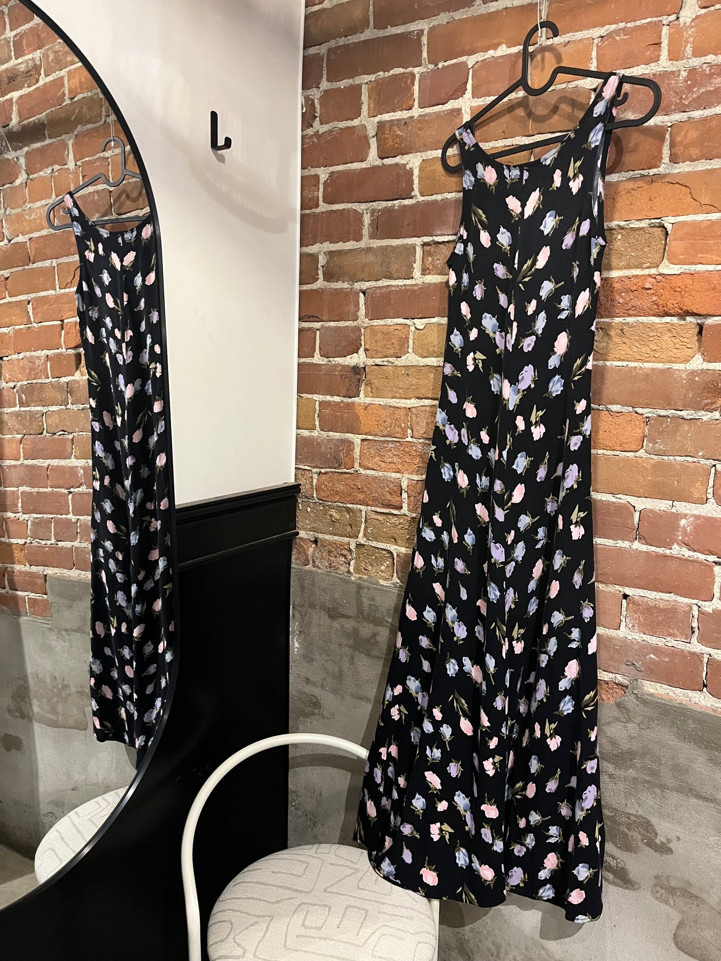 Vintage 90s Le Chateau Dark Floral Maxi Dress