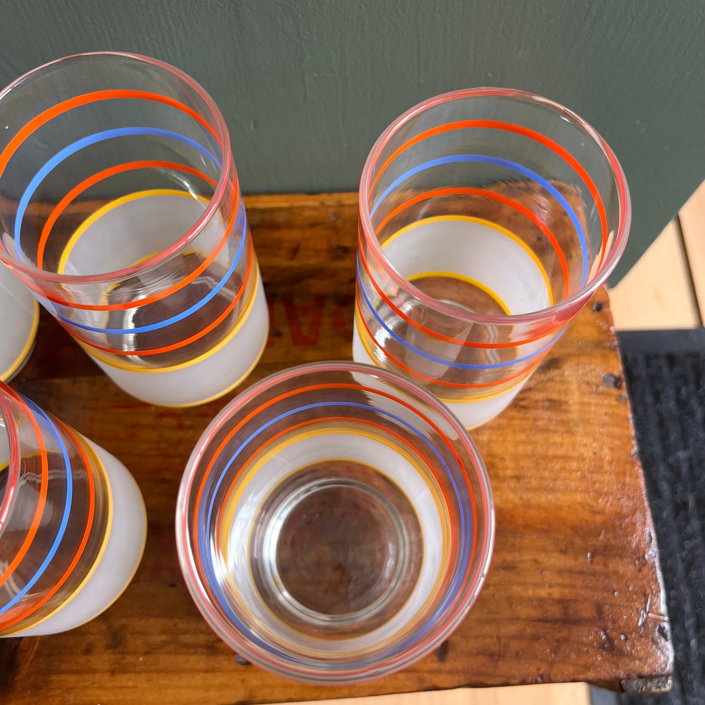 Vintage 60s Libbey Primary Striped Juice Glasses Set of 6