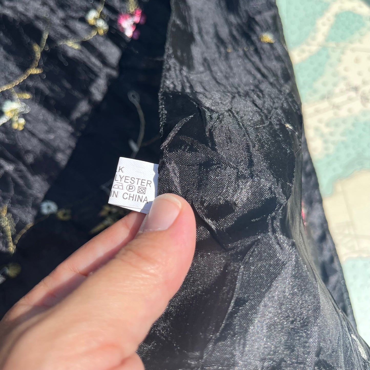 Black Botanical Embroidered Scarf