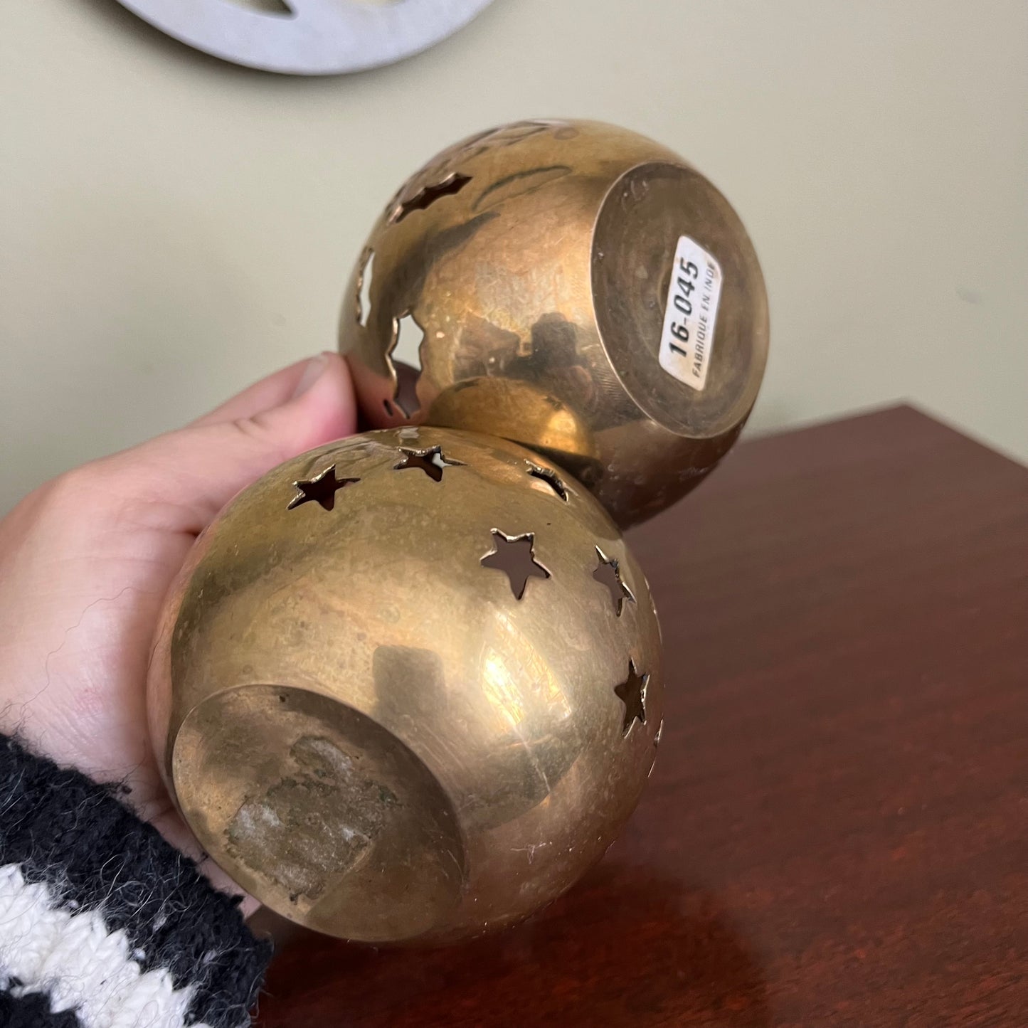 Vintage Brass Cut Out Christmas Tea Light Holders (2)