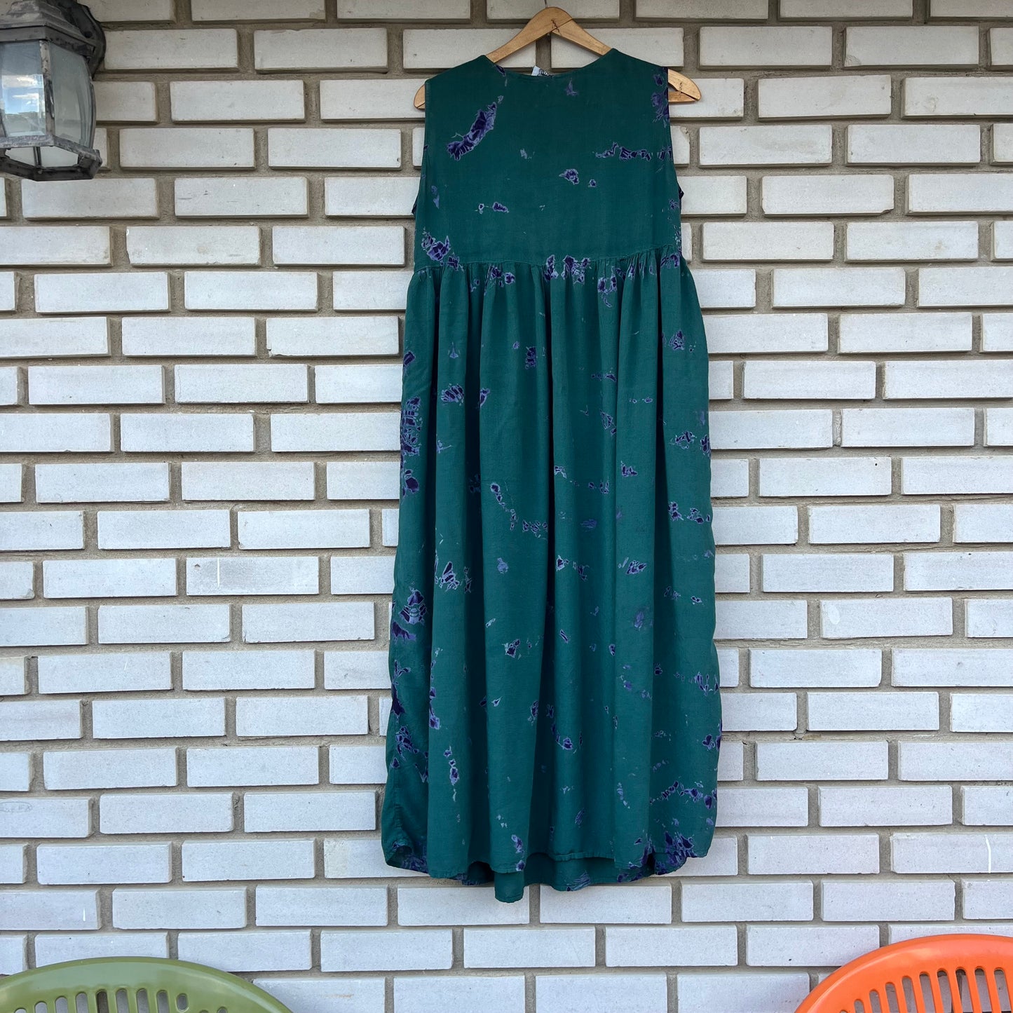 Vintage 90s Papillon Green and Blue Batik Dress