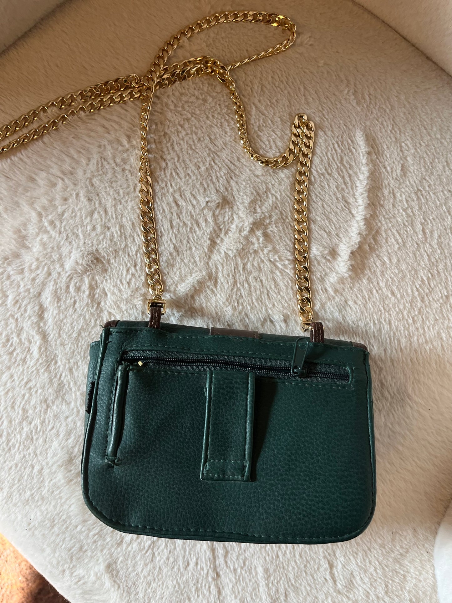 Vintage 90s Forest Green Mini Bag with Gold Chain Strap