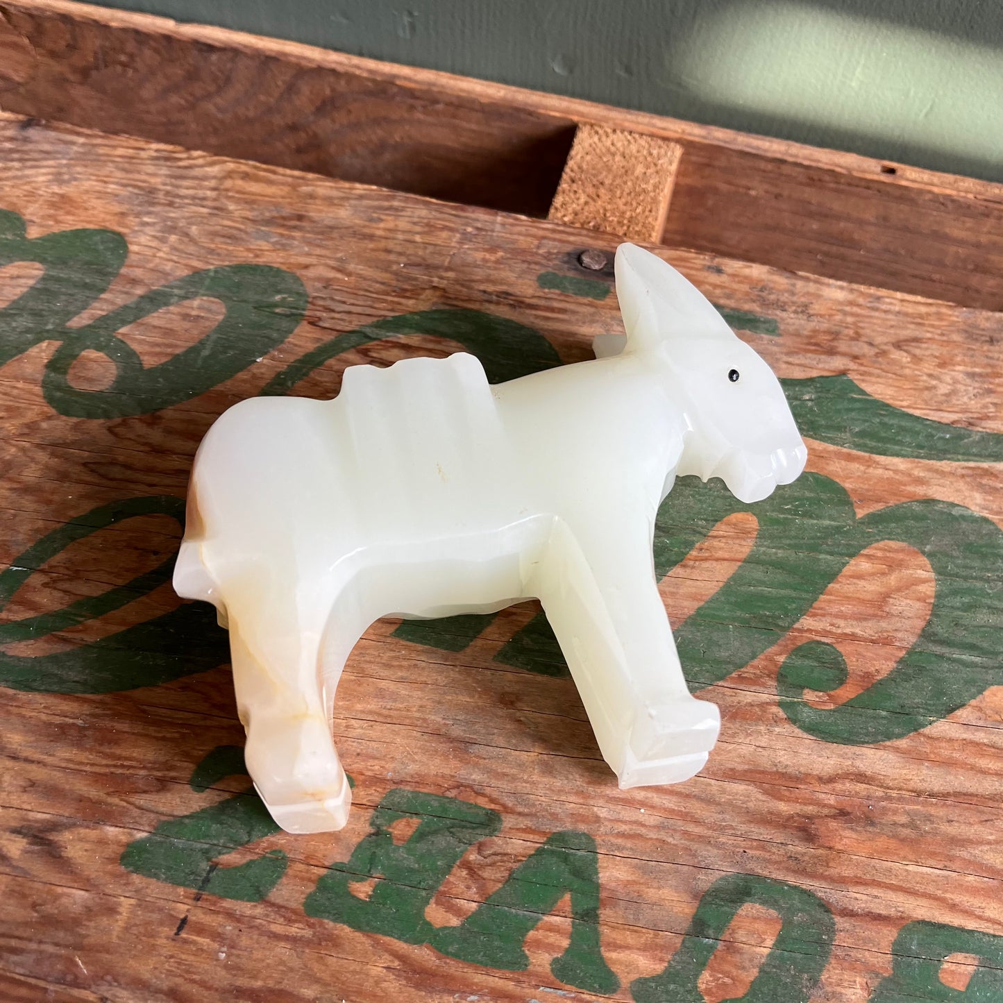 Vintage White Onyx Stone Carved Burro Figurine