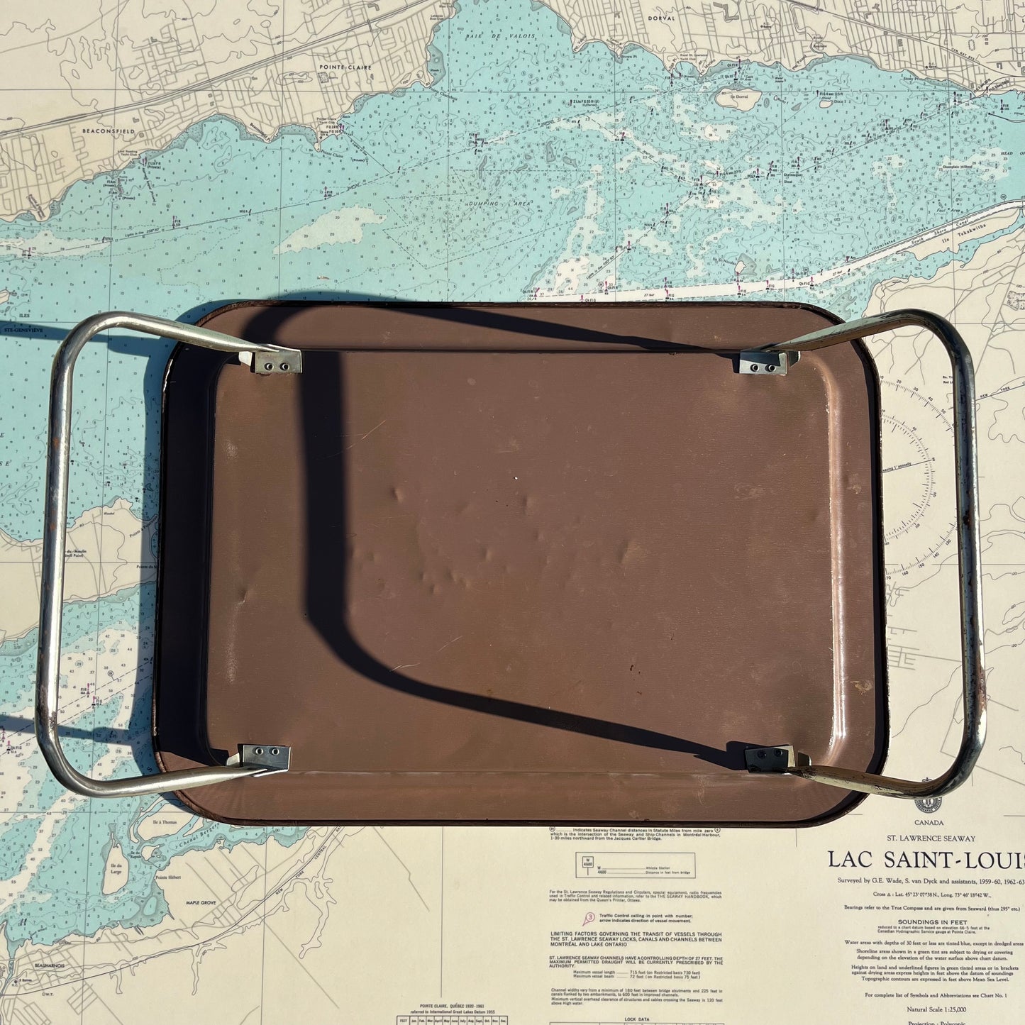 Vintage 70s Faux Wood Metal Folding Tray with Gold Flourish