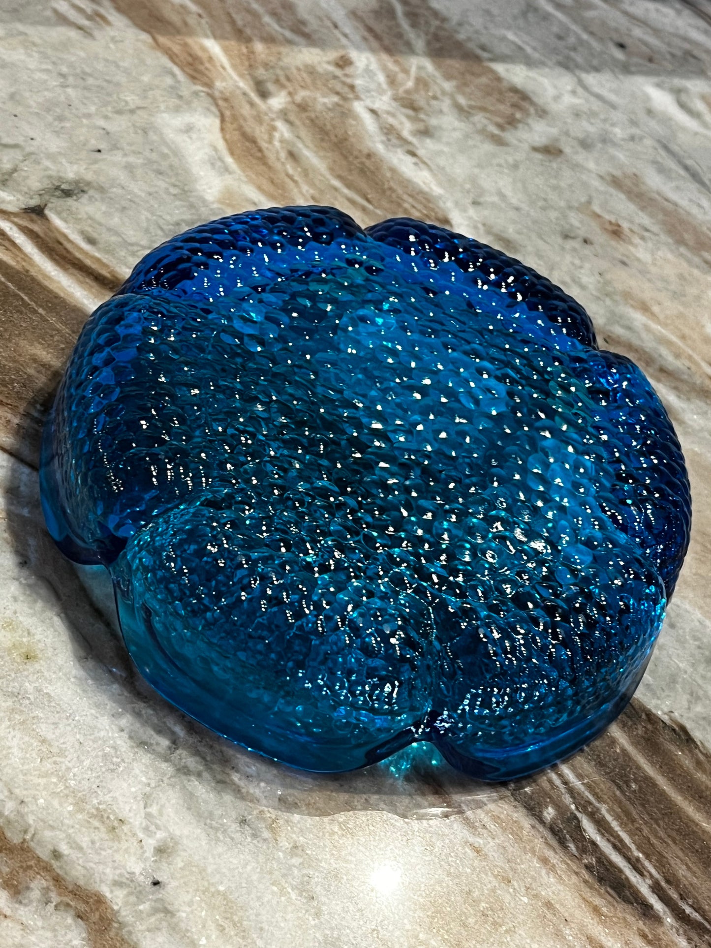 Vintage Blenko Blue Glass Flower Shaped Ashtray