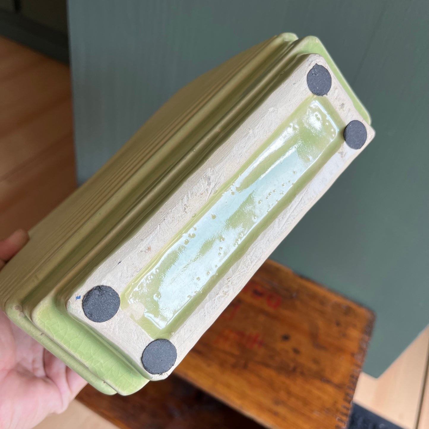 Vintage Green Textured Oversized Ceramic Vase