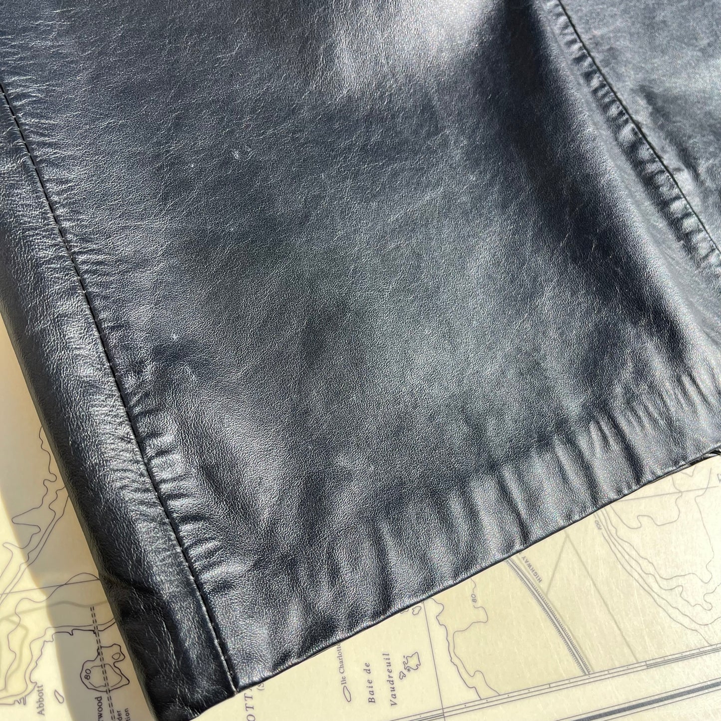 Vintage Sylvia Mark Black Leather Midi Skirt sz9