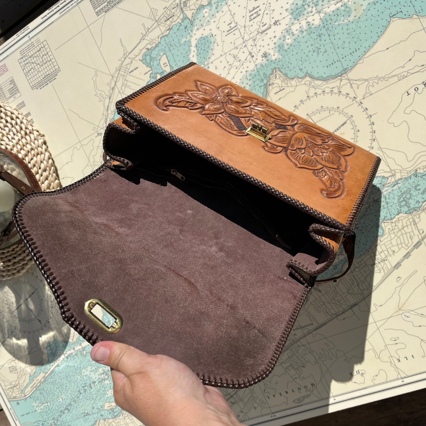 Vintage Floral Tooled Leather Structured Purse