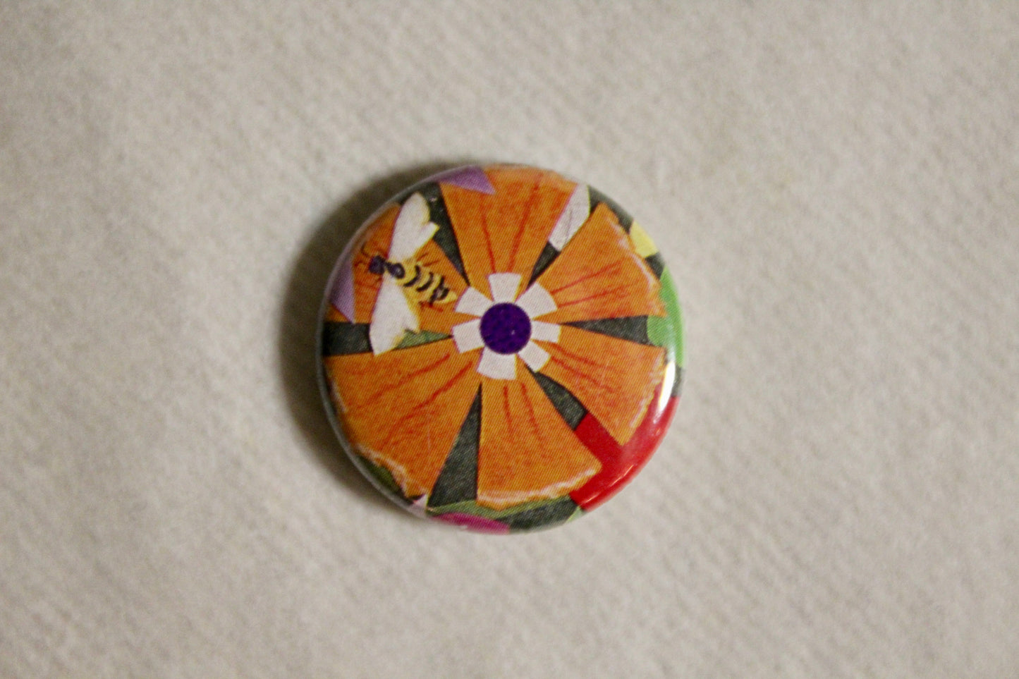 Button - Orange Flower with Bee