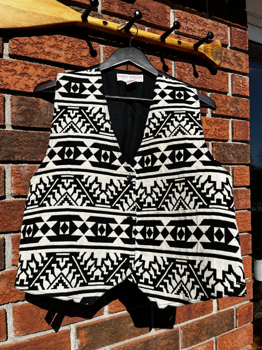 Vintage Easywear Clothing Aztec / Western Pattern Black and White Vest