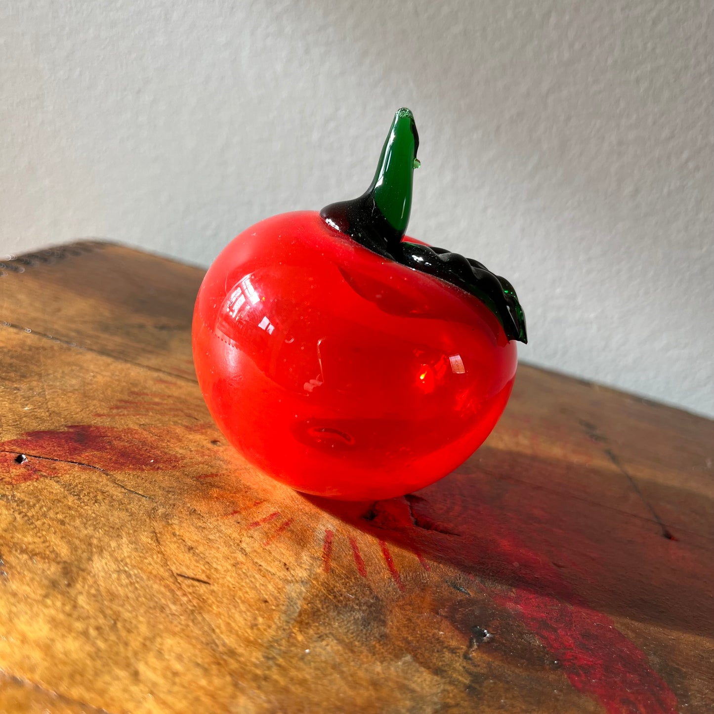 Vintage Hand Blown Glass Red Apple