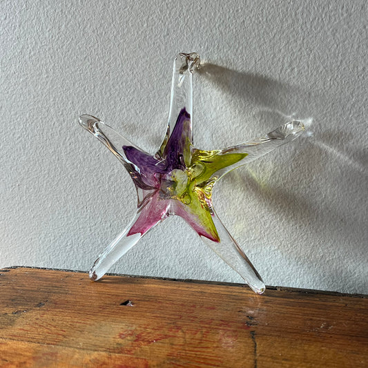 Hand Signed Glass Starfish Sun Catcher Paper Weight Decor