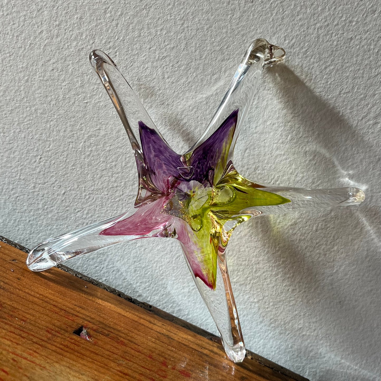Hand Signed Glass Starfish Sun Catcher Paper Weight Decor