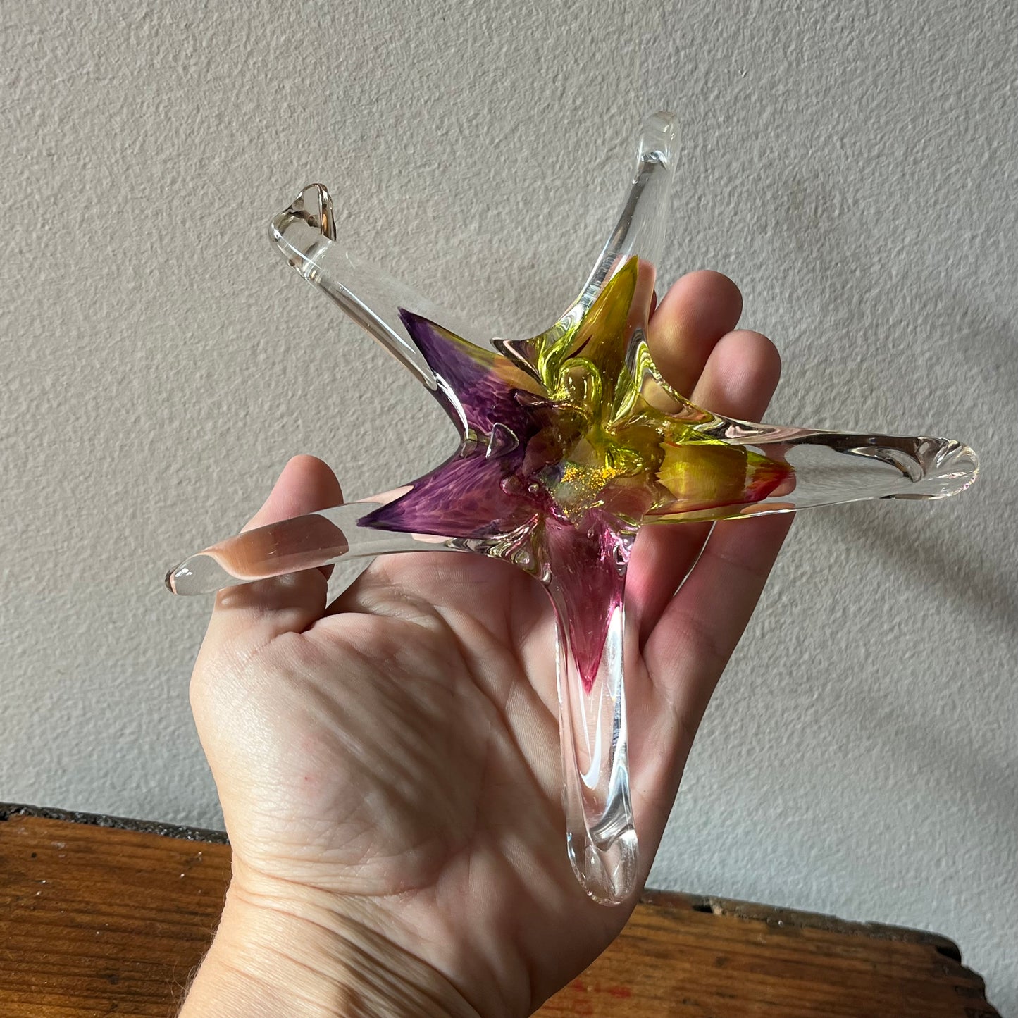 Hand Signed Glass Starfish Sun Catcher Paper Weight Decor