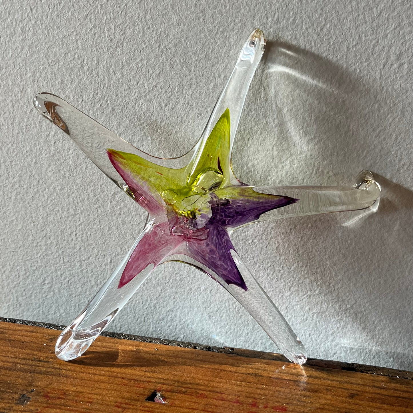 Hand Signed Glass Starfish Sun Catcher Paper Weight Decor