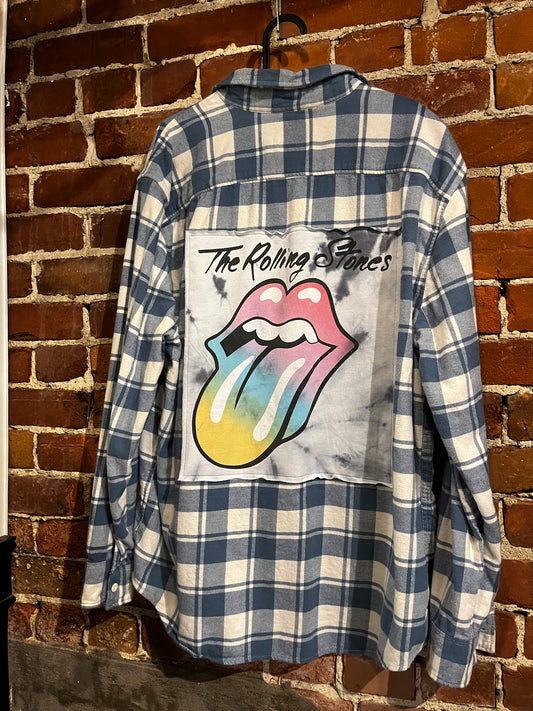 Vintage Rolling Stones Tie Dye Flannel Mash Up Button Up