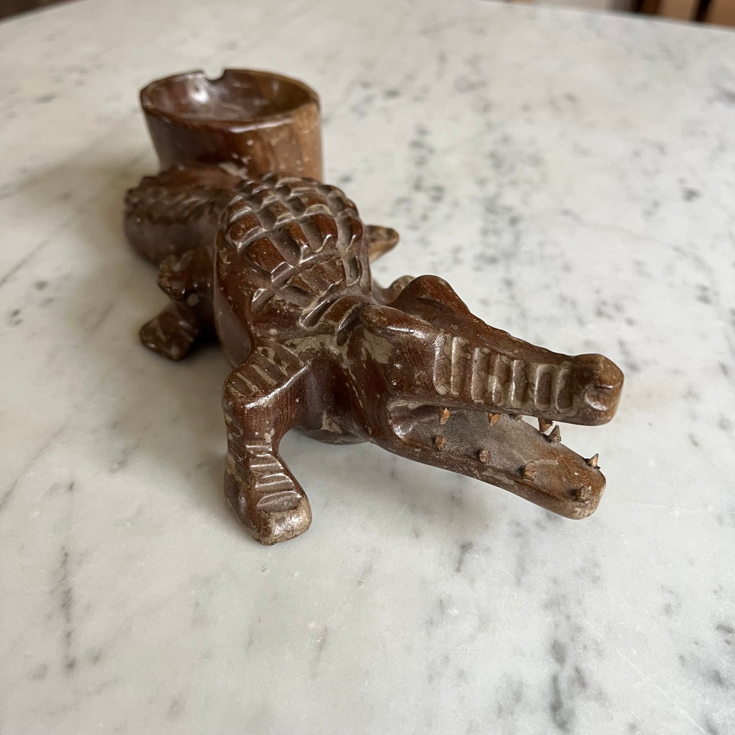 Vintage Wood Carved Crocodile / Alligator Ashtray