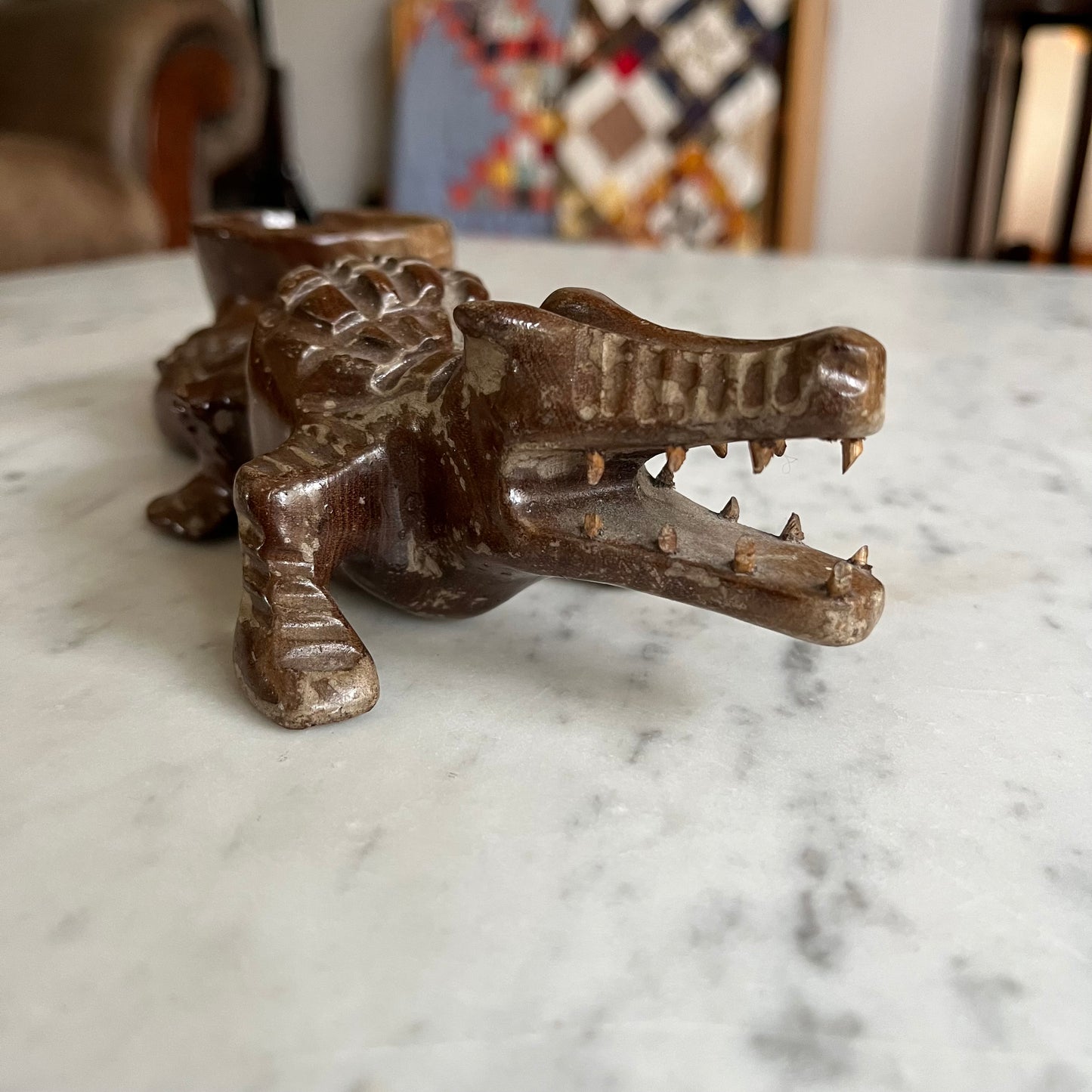 Vintage Wood Carved Crocodile / Alligator Ashtray